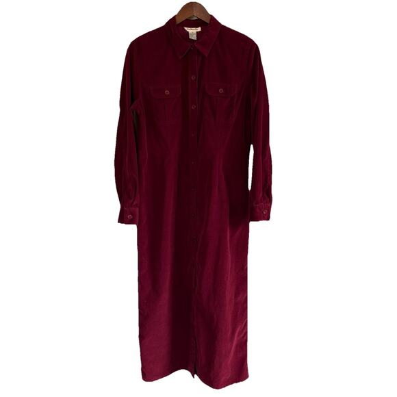 Talbots Dresses & Skirts - Vtg Talbots Women’s Maroon Corduroy Button Up Shirt Dress Long Sleeve Size 12